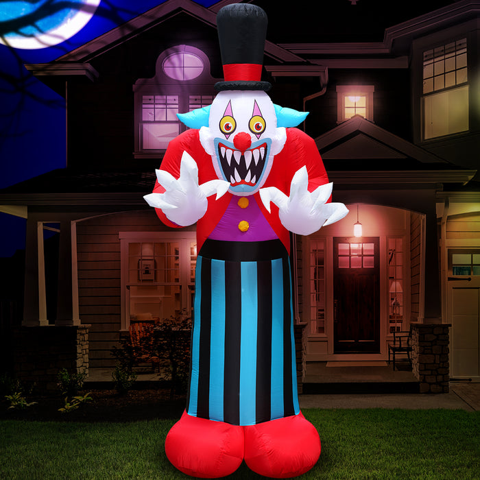 10ft Tall Halloween Towering Clown Lawn Inflatable, Bright Lights, Built-in Fan, and Included Stakes and Ropes
