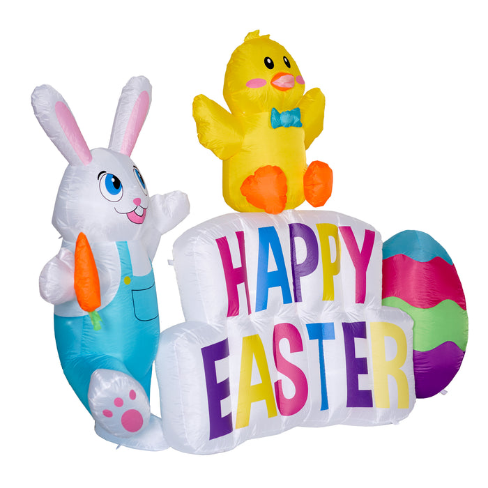 6ft Tall "Happy Easter" Sign Lawn Inflatable, Bright Lights, Built-in Fan, and Included Stakes and Ropes