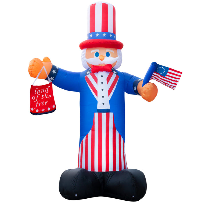 10ft Tall 4th of July Uncle Sam Lawn Inflatable, Bright Lights, Built-in Fan, and Included Stakes and Ropes