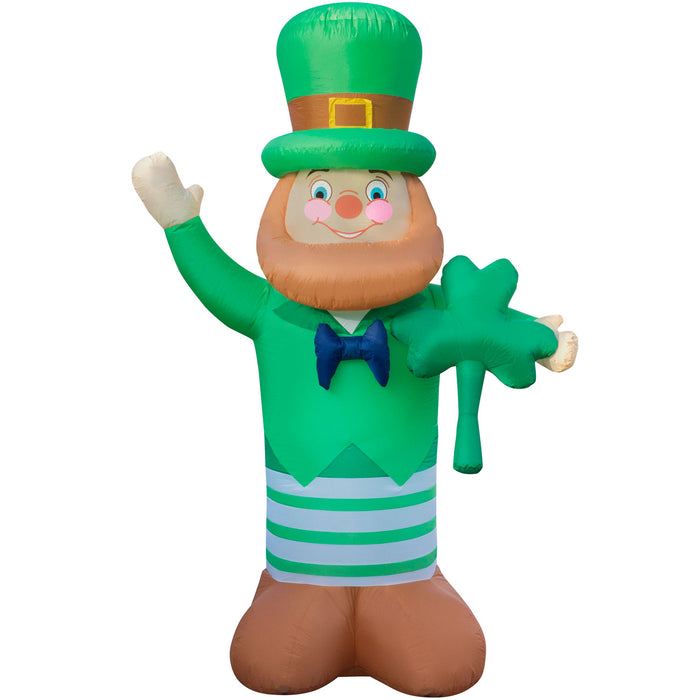 10ft Tall St. Patrick's Day Leprachaun with Shamrock Lawn Inflatable, Bright Lights, Built-in Fan, and Included Stakes and Ropes