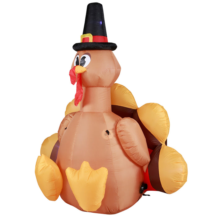 6ft Tall Thanksgiving Pilgrim Turkey Lawn Inflatable, Bright Lights, Built-in Fan, and Included Stakes and Ropes