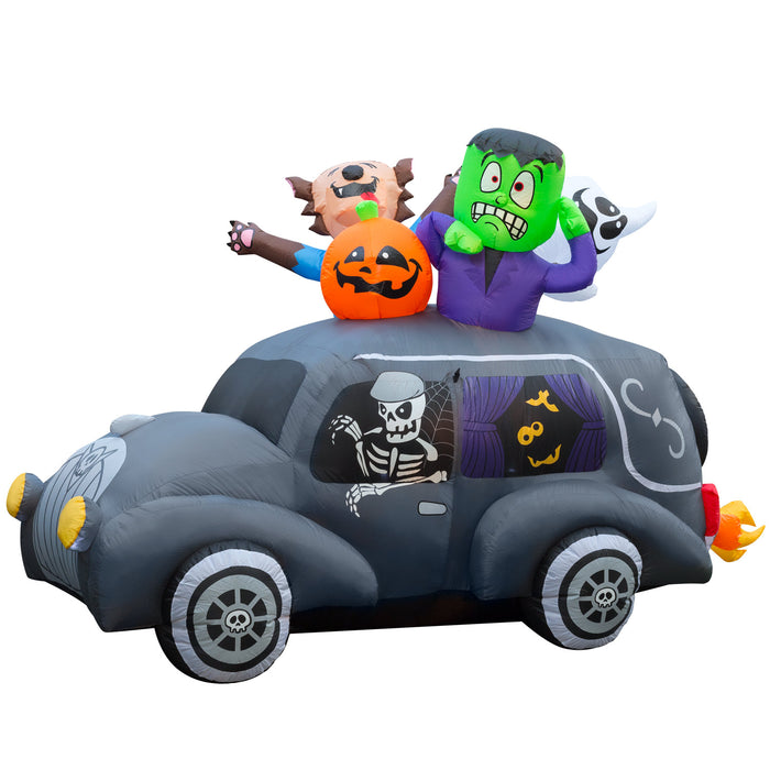 5ft 6in Tall Halloween Monster Hearse Lawn Inflatable, Bright Lights, Built-in Fan, and Included Stakes and Ropes