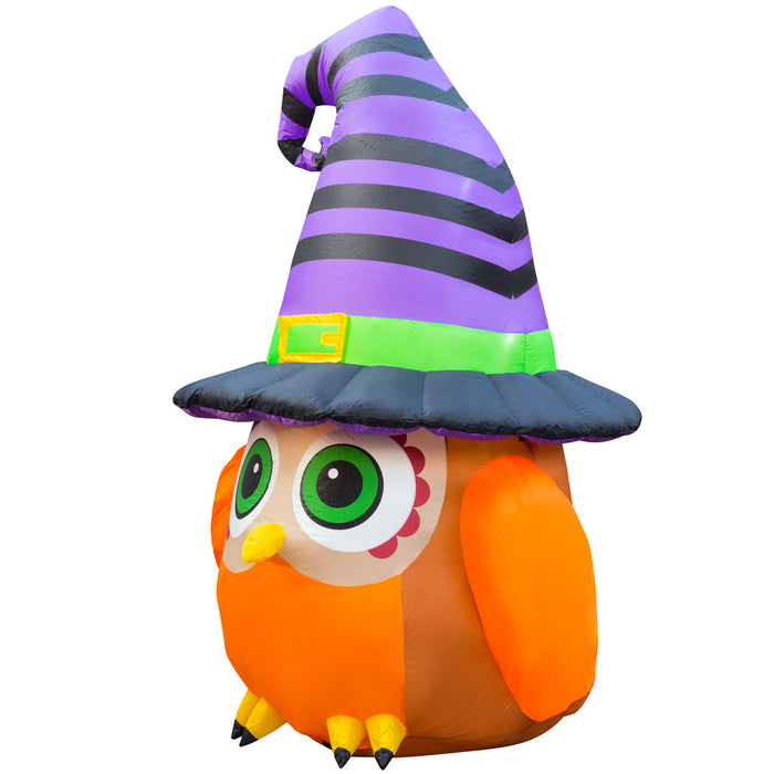 6ft Tall Halloween Witch Owl Lawn Inflatable, Bright Lights, Built-in Fan, and Included Stakes and Ropes