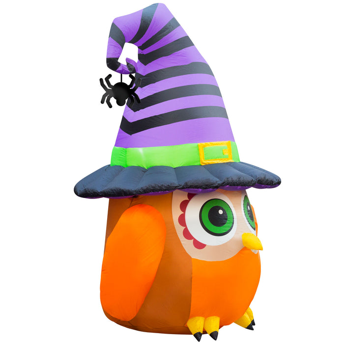 6ft Tall Halloween Witch Owl Lawn Inflatable, Bright Lights, Built-in Fan, and Included Stakes and Ropes