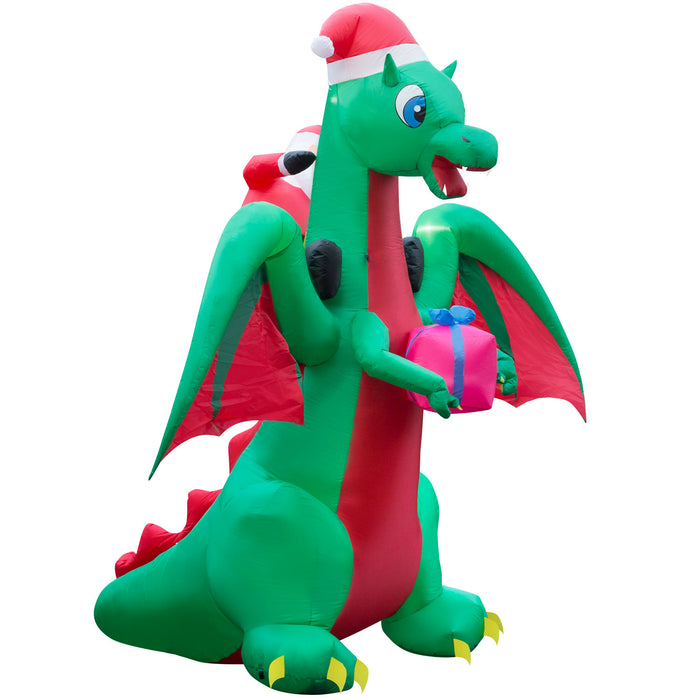 9ft Tall Christmas Santa Riding Dragon Lawn Inflatable, Bright Lights, Built-in Fan, and Included Stakes and Ropes