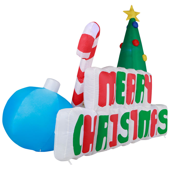 8ft Long Christmas "Merry Christmas" Sign Lawn Inflatable, Bright Lights, Built-in Fan, and Included Stakes and Ropes