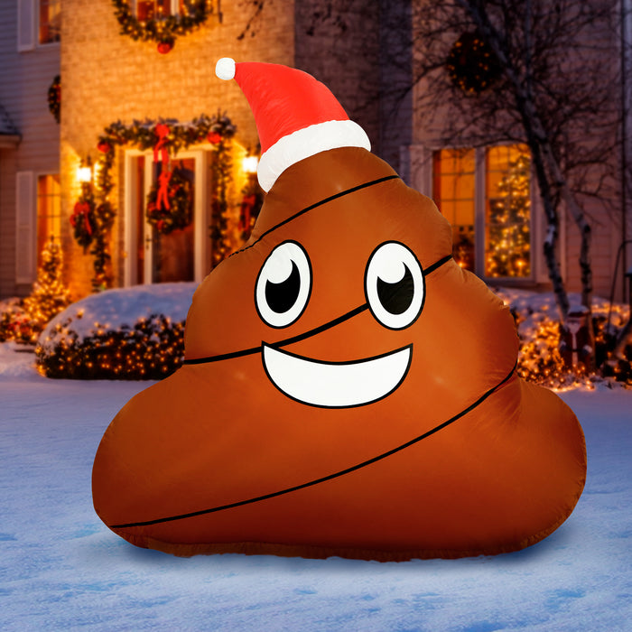 4ft Tall Christmas Poop Lawn Inflatable, Bright Lights, Built-in Fan, and Included Stakes and Ropes