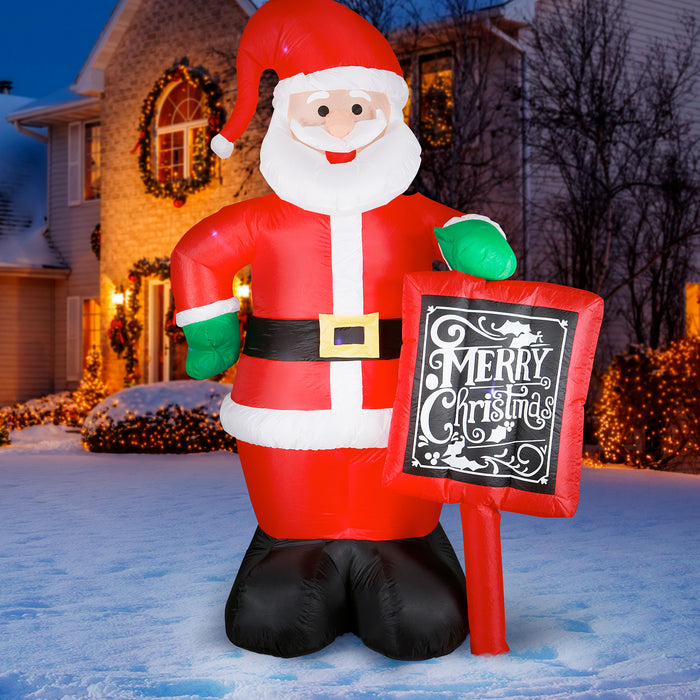 10ft Tall Christmas Santa with Sign Lawn Inflatable, Bright Lights, Built-in Fan, and Included Stakes and Ropes