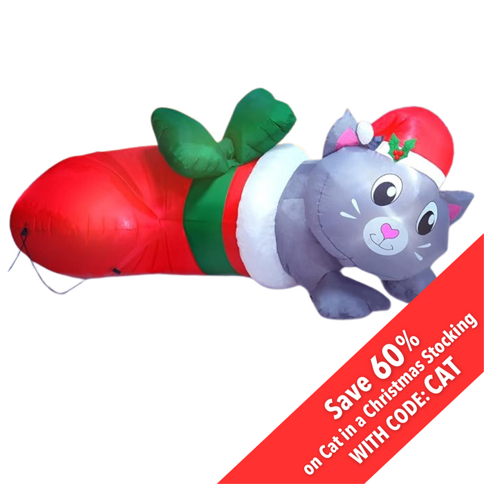 7ft Inflatable Cat in Christmas Stocking