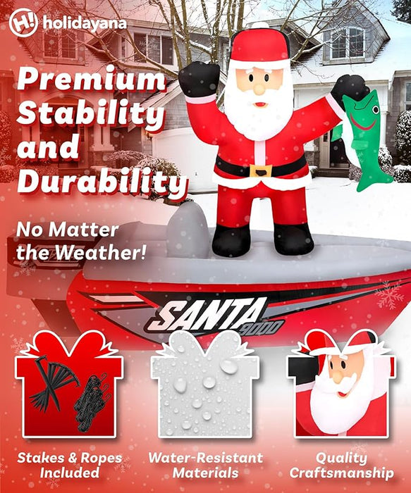 Large 6 ft Santa Fishing Boat Christmas Inflatable