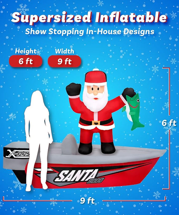 Large 6 ft Santa Fishing Boat Christmas Inflatable