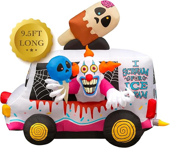 8ft Tall Creepy Clown Ice Cream Truck Halloween Inflatable