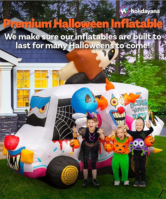 8ft Tall Creepy Clown Ice Cream Truck Halloween Inflatable