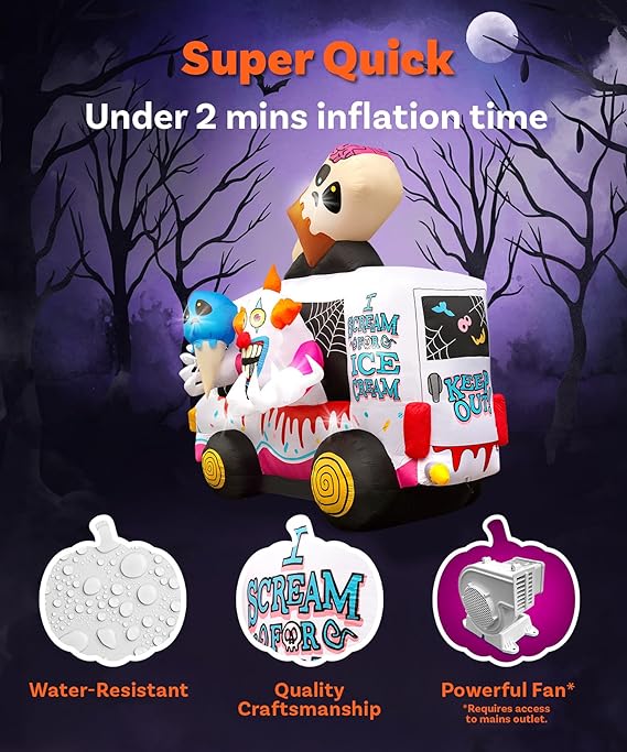 8ft Tall Creepy Clown Ice Cream Truck Halloween Inflatable