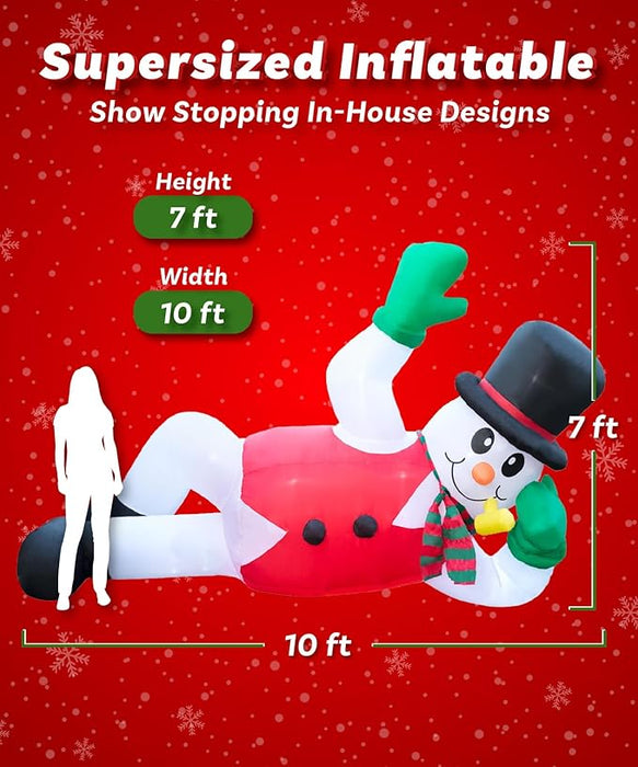 10ft Long Christmas Lounging Snowman Lawn Inflatable