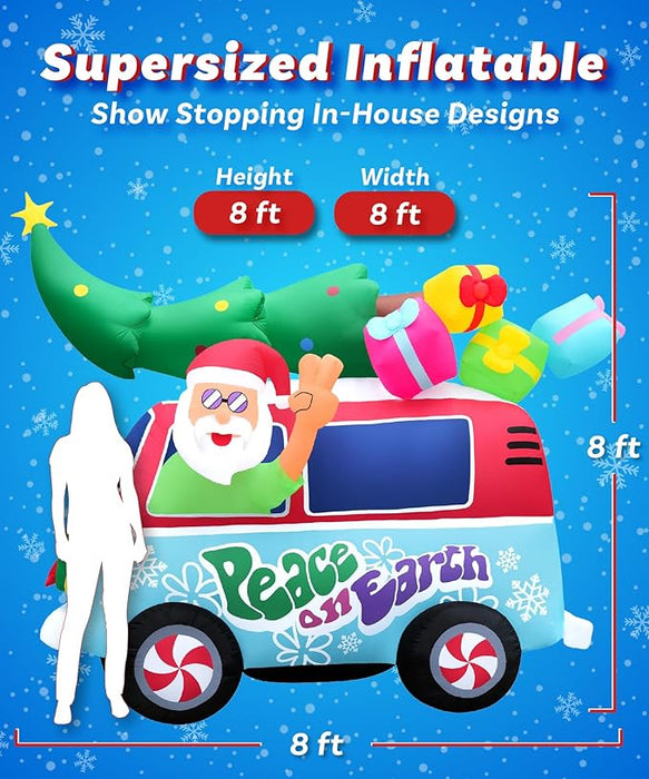 8ft Tall Santa Hippie Van