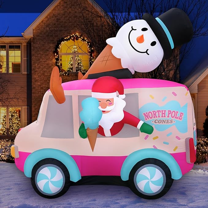 8ft Tall Santa Ice Cream Truck