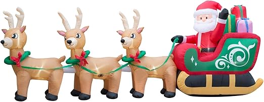 12ft Long Christmas Reindeer Santa Sleigh Lawn Inflatable