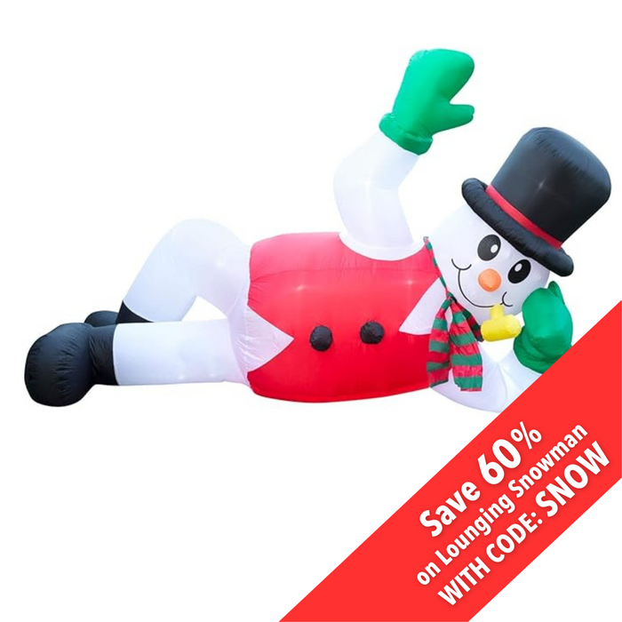 10ft Long Christmas Lounging Snowman Lawn Inflatable