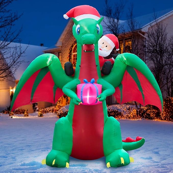 9 ft Christmas Inflatable Santa Riding Dragon