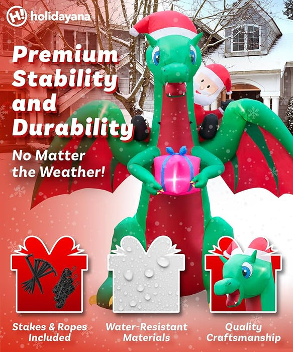 9 ft Christmas Inflatable Santa Riding Dragon