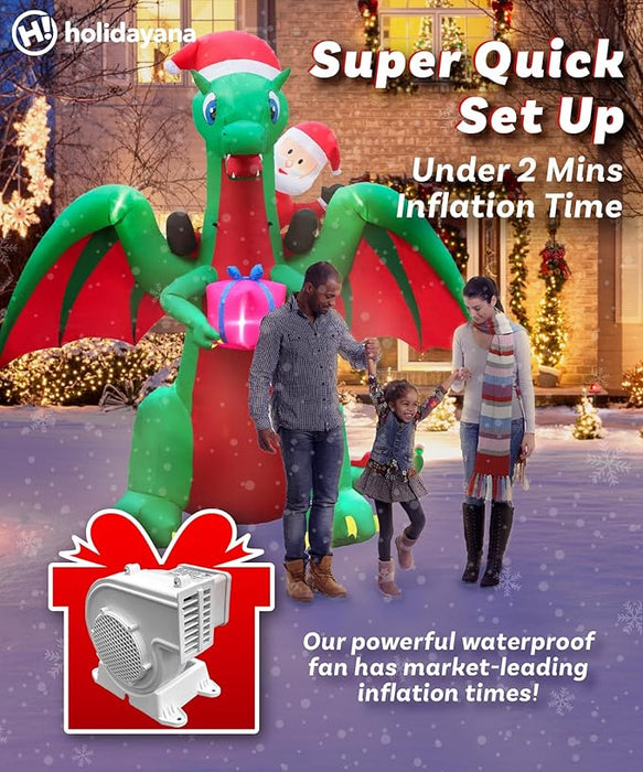 9 ft Christmas Inflatable Santa Riding Dragon