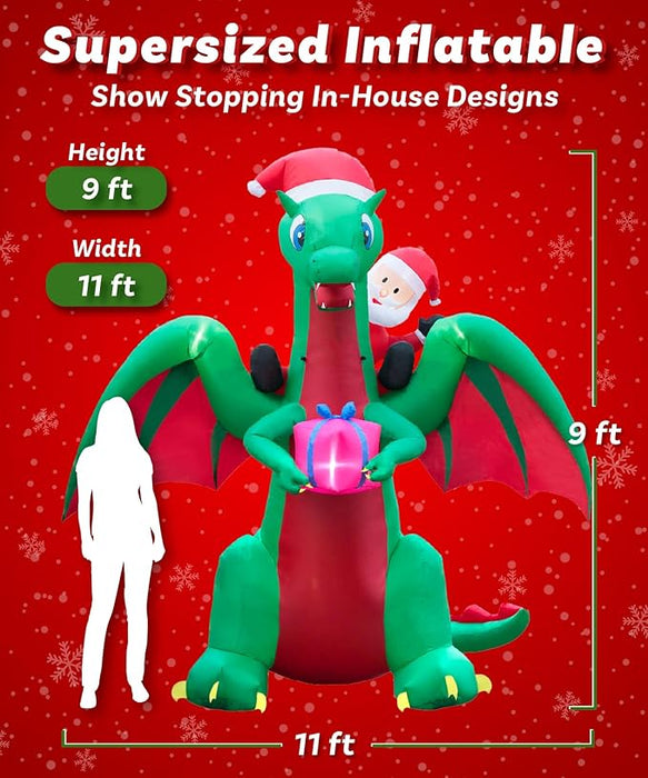 9 ft Christmas Inflatable Santa Riding Dragon