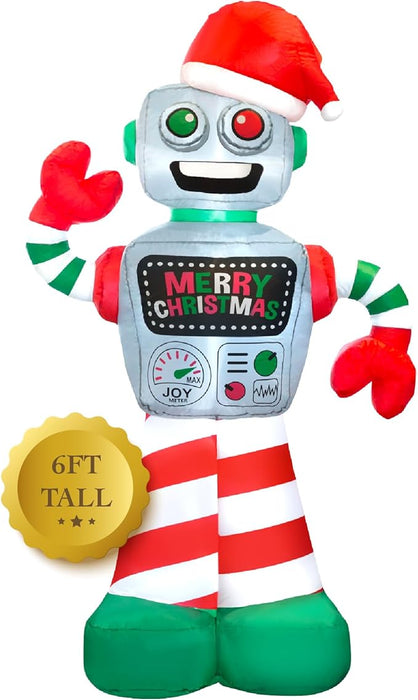 6ft Tall Christmas Robot Lawn Inflatable