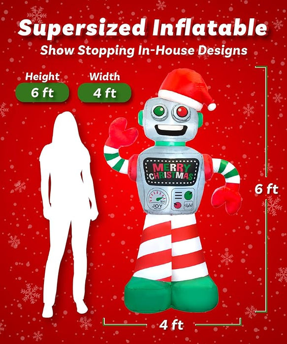 6ft Tall Christmas Robot Lawn Inflatable