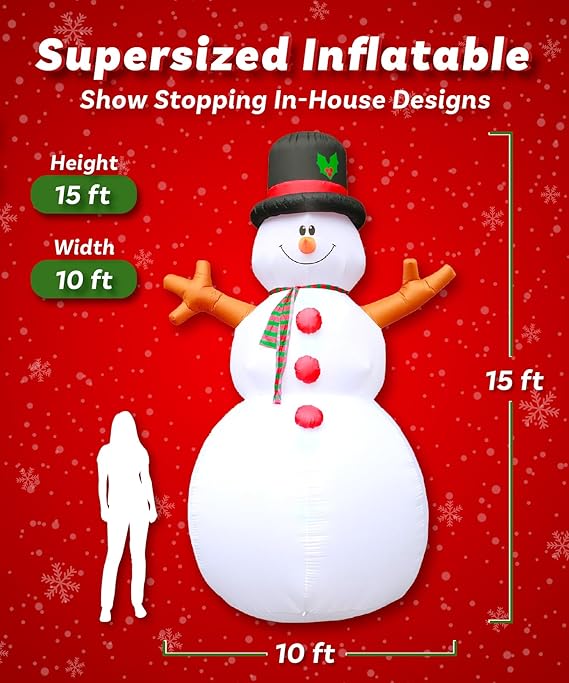 15ft Tall Giant Snowman Christmas Lawn Inflatable