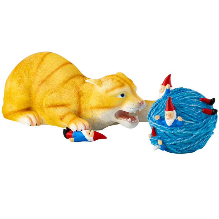 Playing Cat and Gnome Lawn and Garden Figurine