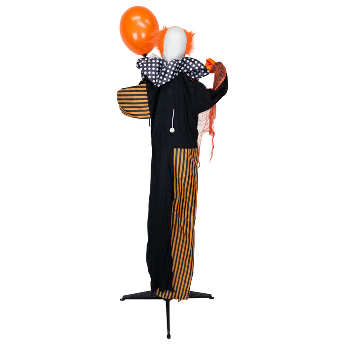 5ft 7in Tall Halloween Animated Clown with Balloon Animatronic, Touch and Sound Activated, Built-in Lights, and Spooky Sound FX