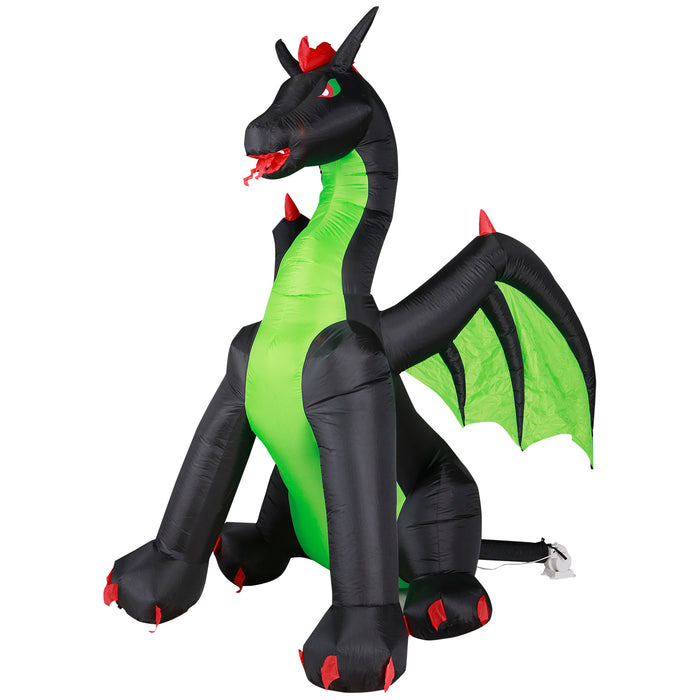 9ft Tall Halloween Black and Green Dragon Lawn Inflatable, Bright Lights, Built-in Fan, and Included Stakes and Ropes