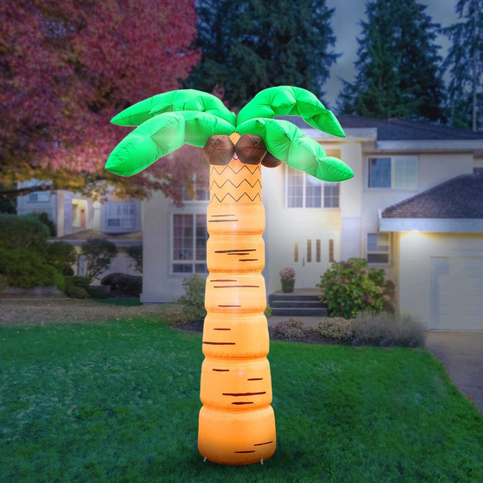 8ft Tall  Luau Palm Tree Lawn Inflatable, Bright Lights, Built-in Fan, and Included Stakes and Ropes