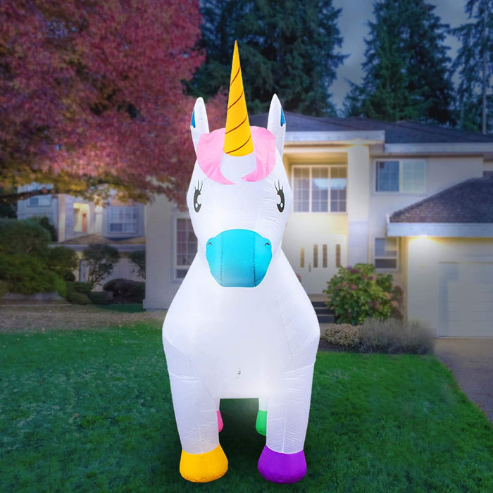 8ft Tall Magical Unicorn Lawn Inflatable, Bright Lights, Built-in Fan, and Included Stakes and Ropes