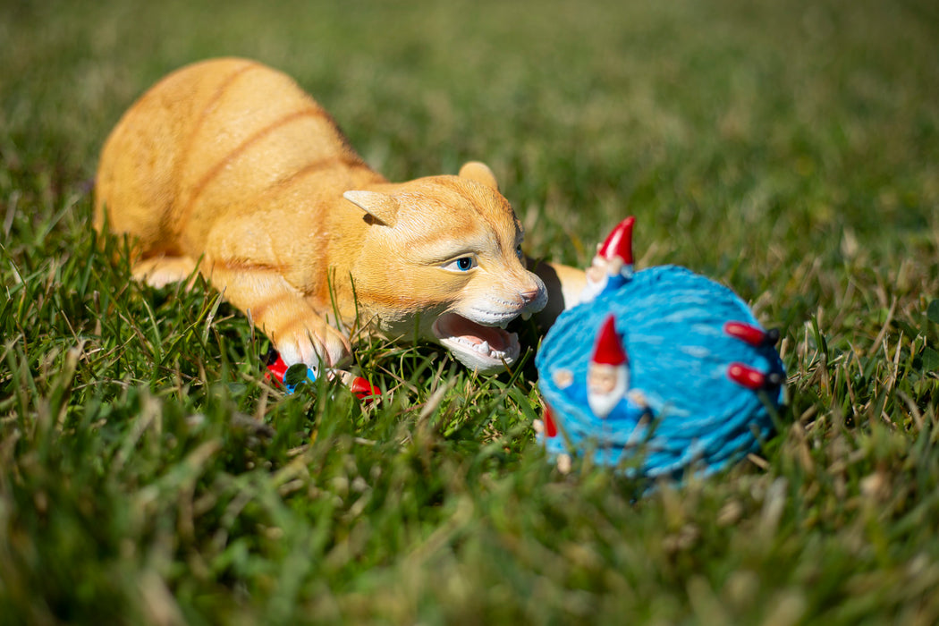 Playing Cat and Gnome Lawn and Garden Figurine