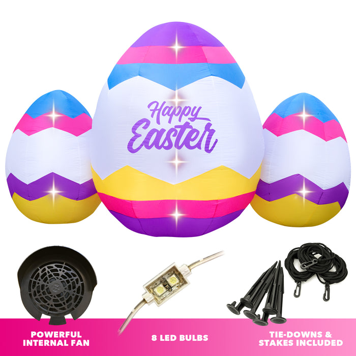 6ft Tall Easter Eggs Lawn Inflatable, Bright Lights, Built-in Fan, and Included Stakes and Ropes