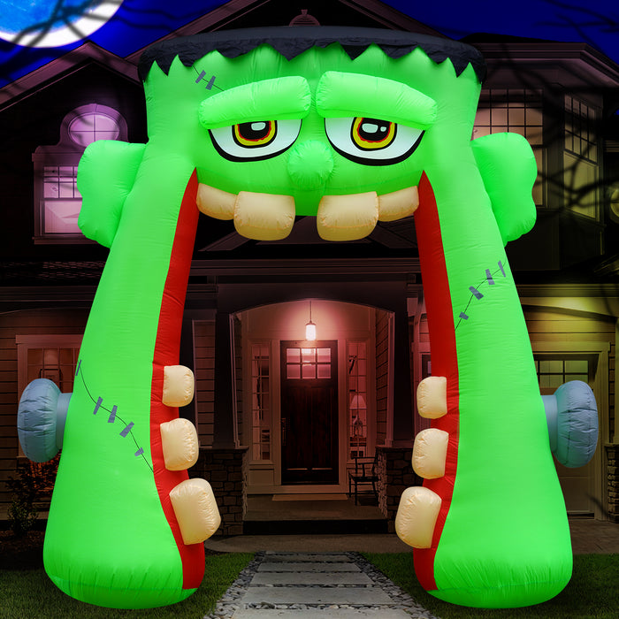 10ft Tall Halloween Monster Mouth Archway Lawn Inflatable, Bright Lights, Built-in Fan, and Included Stakes and Ropes