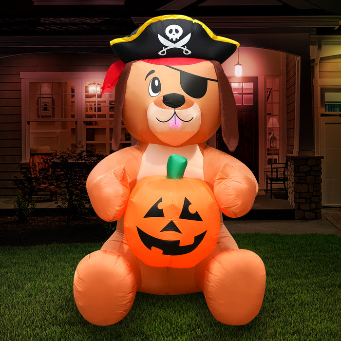 5ft Tall Halloween Trick or Treat Pirate Dog Lawn Inflatable, Bright Lights, Built-in Fan, and Included Stakes and Ropes