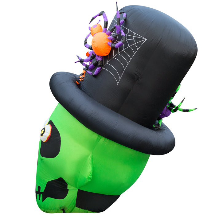 6ft Tall Halloween Top Hat Skull Lawn Inflatable, Bright Lights, Built-in Fan, and Included Stakes and Ropes