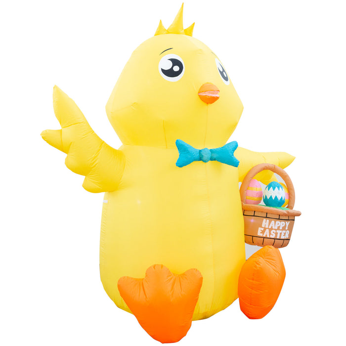 8ft Tall Easter Baby Chick with Easter Basket Lawn Inflatable, Bright Lights, Built-in Fan, and Included Stakes and Ropes