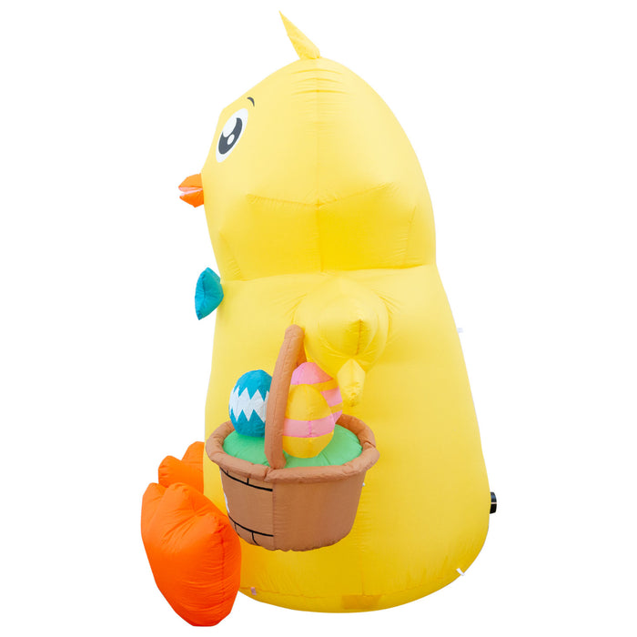 8ft Tall Easter Baby Chick with Easter Basket Lawn Inflatable, Bright Lights, Built-in Fan, and Included Stakes and Ropes