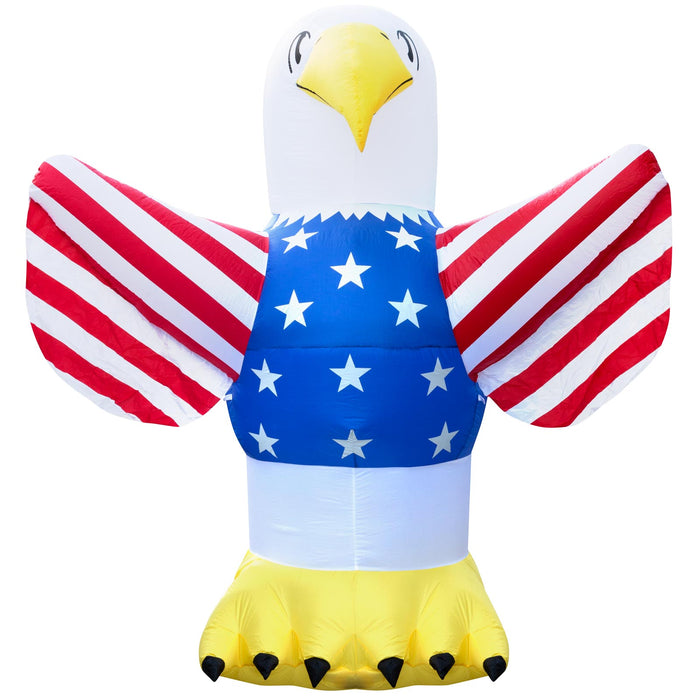 8ft Tall 4th of July American Flag Bald Eagle Lawn Inflatable, Bright Lights, Built-in Fan, and Included Stakes and Ropes
