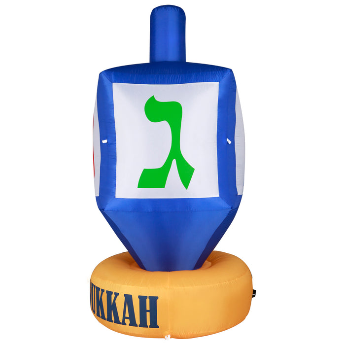 8ft Tall Hanukkah Dreidel Lawn Inflatable, Bright Lights, Built-in Fan, and Included Stakes and Ropes