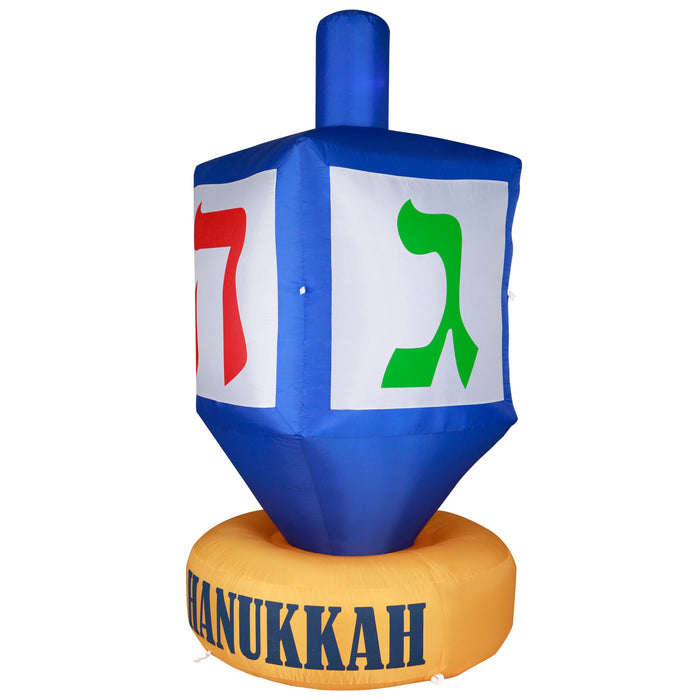 8ft Tall Hanukkah Dreidel Lawn Inflatable, Bright Lights, Built-in Fan, and Included Stakes and Ropes