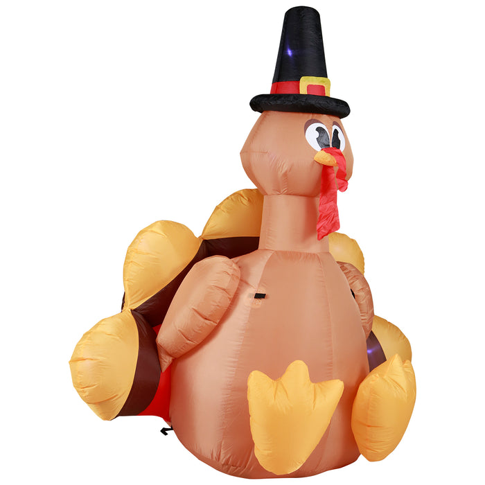6ft Tall Thanksgiving Pilgrim Turkey Lawn Inflatable, Bright Lights, Built-in Fan, and Included Stakes and Ropes