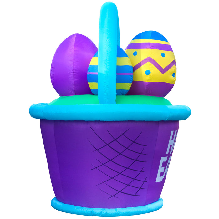 8ft Tall Easter Egg Basket Lawn Inflatable, Bright Lights, Built-in Fan, and Included Stakes and Ropes