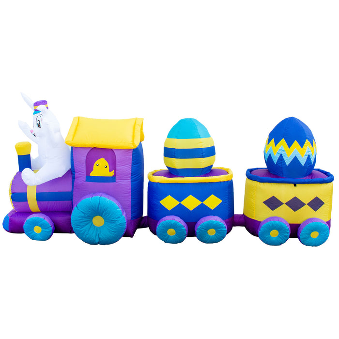 10ft Long Easter Bunny Train Lawn Inflatable, Bright Lights, Built-in Fan, and Included Stakes and Ropes