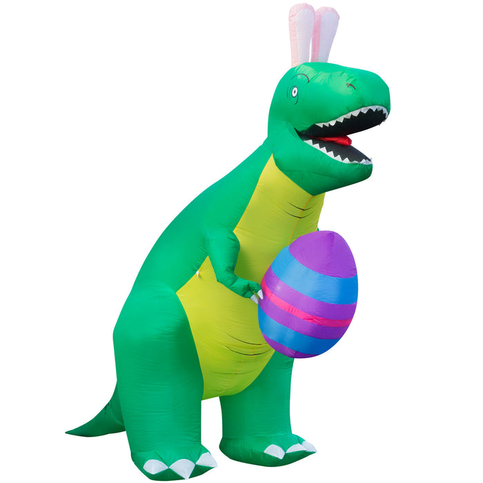 8ft Tall Easter Bunny T-rex Lawn Inflatable, Bright Lights, Built-in Fan, and Included Stakes and Ropes