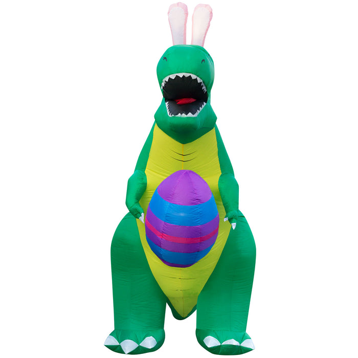 8ft Tall Easter Bunny T-rex Lawn Inflatable, Bright Lights, Built-in Fan, and Included Stakes and Ropes